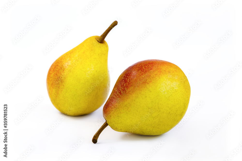 pear fruit, yellow fruits with red sides on a light background pear fruit, yellow fruits with red sides on a light background