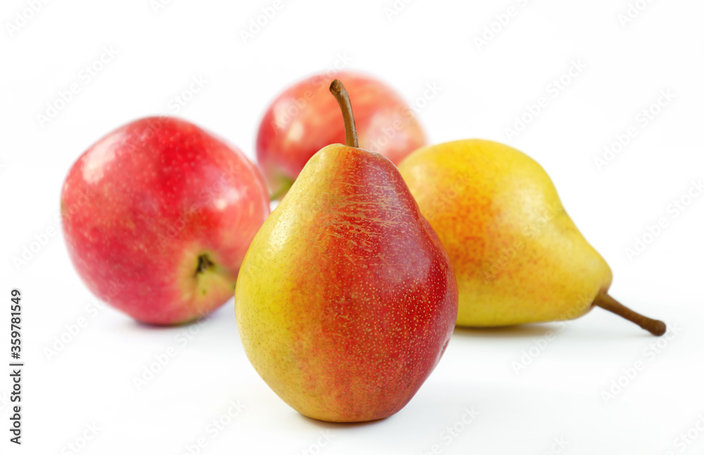 pear fruit, yellow fruits with red sides on a light background pear fruit, yellow fruits with red sides on a light background