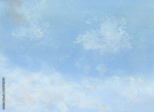 Watercolor clouds on the sky. Abstract soft color design background.
