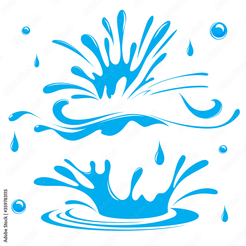 Water. Splash and spray. Set. Vector image. Water. Splash and spray. Set. Vector image.