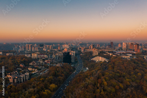 Aerial drone footage. Panorama of kiev