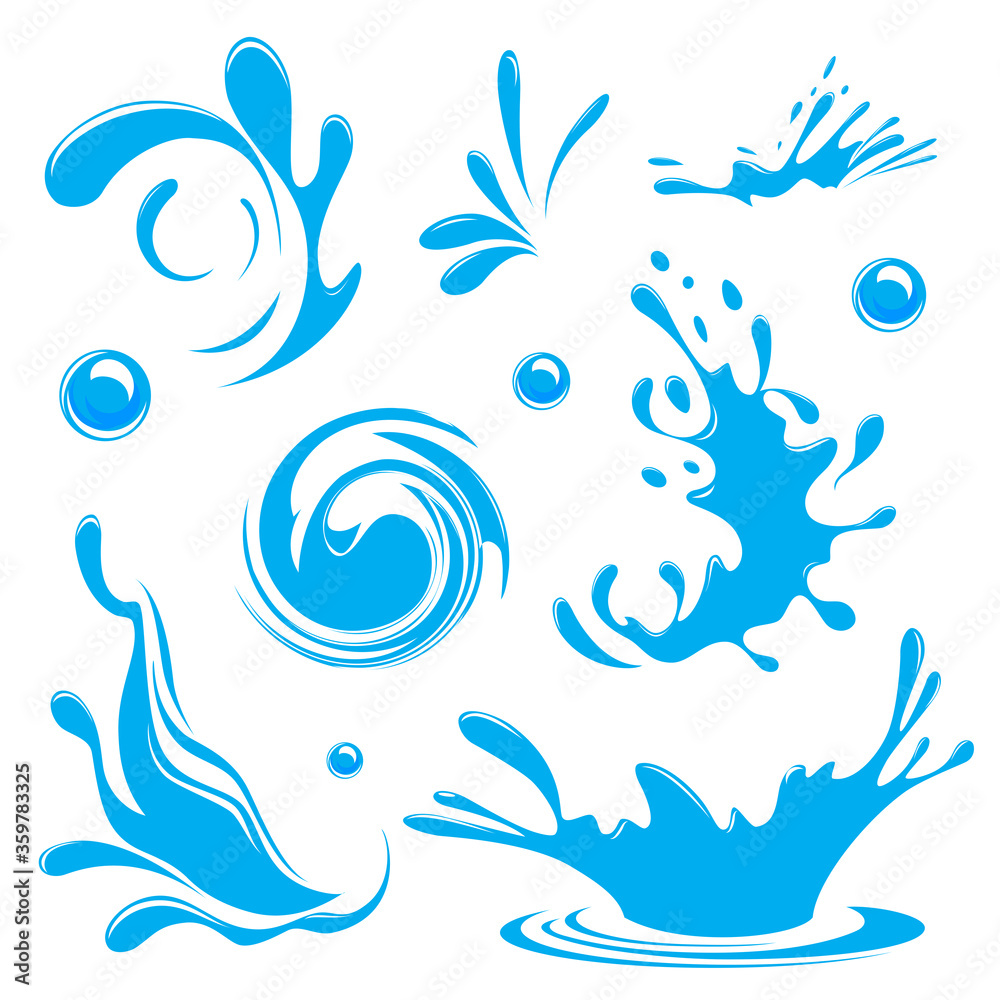Water. Splash and spray. Set. Vector image. Water. Splash and spray. Set. Vector image.