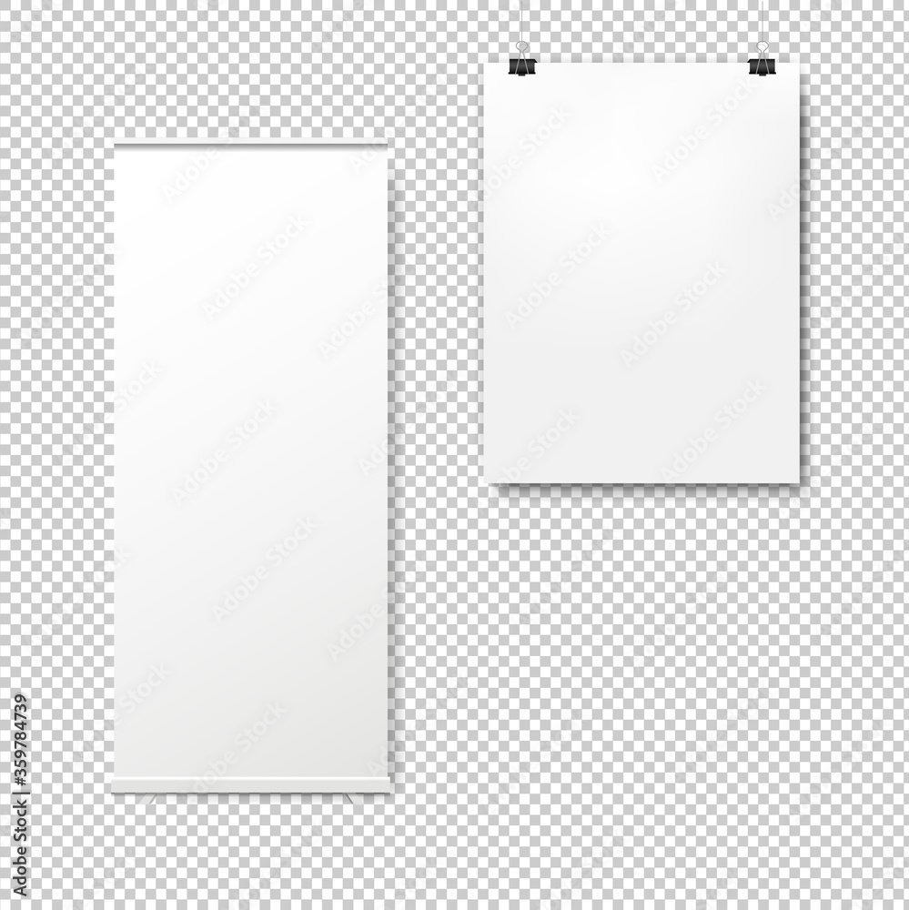 Empty Roll Up Set Banners Isolated Transparent Background With Gradient Mesh, Vector Illustration Empty Roll Up Set Banners Isolated Transparent Background With Gradient Mesh, Vector Illustration