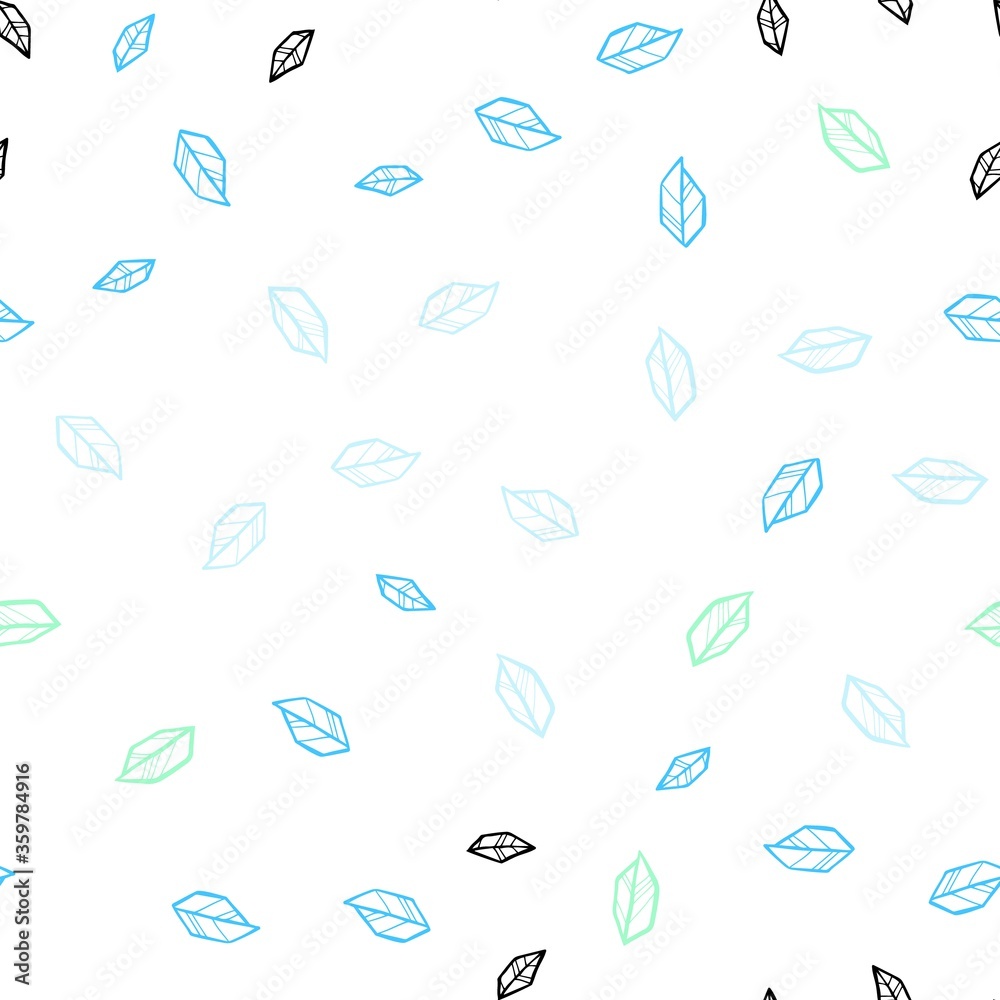 Fototapeta Light Blue, Green vector seamless abstract design with leaves. A vague abstract illustration with leaves in doodles style. Design for wallpaper, fabric makers.