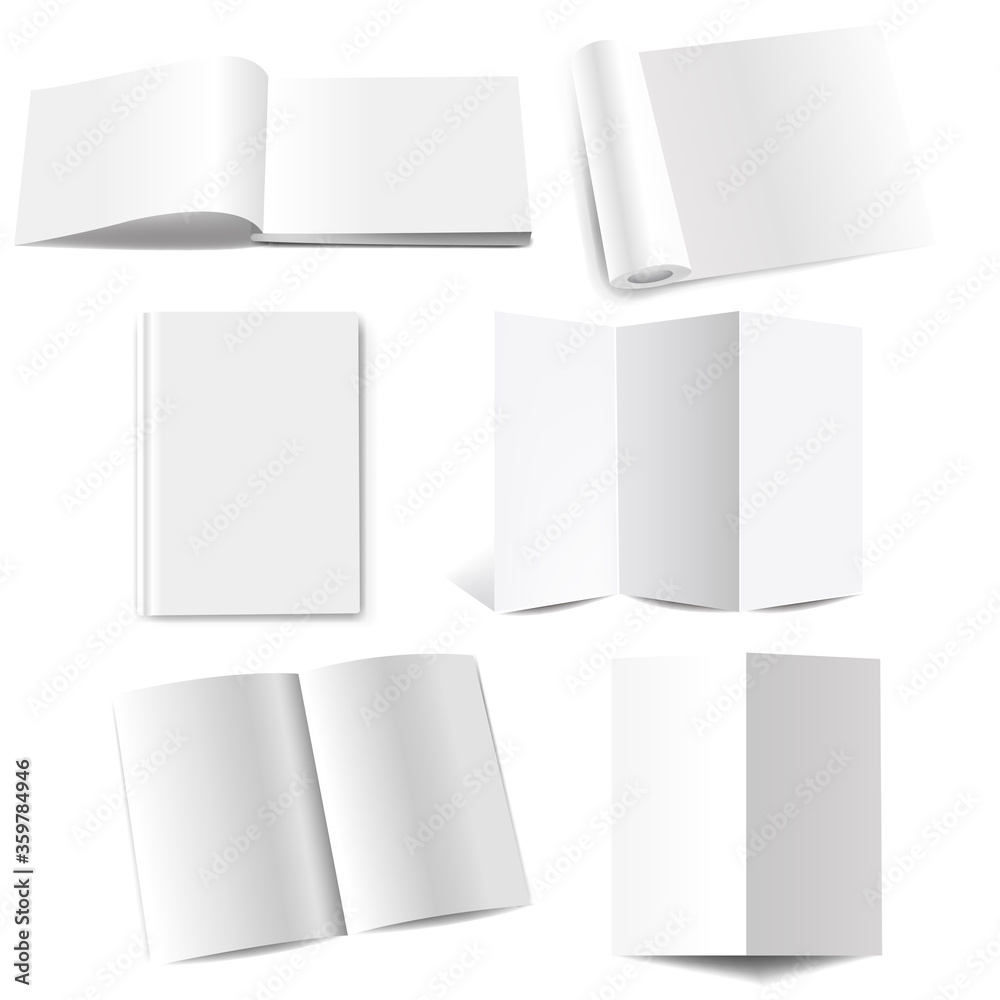 White Book Template Mockup Set Isolated White Background With Gradient Mesh, Vector Illustration White Book Template Mockup Set Isolated White Background With Gradient Mesh, Vector Illustration