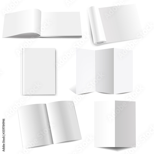 White Book Template Mockup Set Isolated White Background With Gradient Mesh, Vector Illustration © cammep