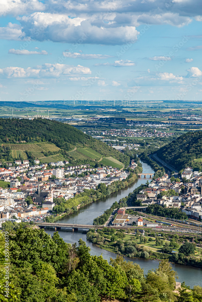 view to river Rhine and River Nahe at Ruedesheim