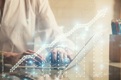 Wallpaper Mural Double exposure of woman hands typing on computer and forex chart hologram drawing. Stock market invest concept. Torontodigital.ca