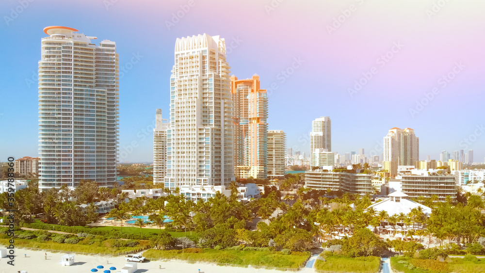 Drone flying forward near Miami Beach, South Beach Drone flying forward near Miami Beach, South Beach