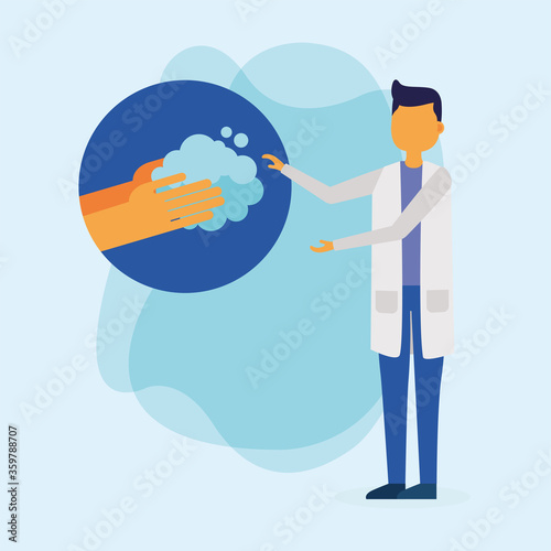 Isolated hands washing and male doctor vector design