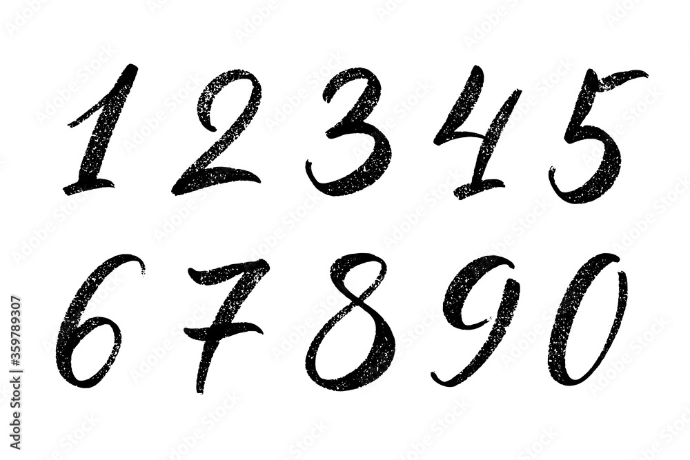 Vector set of calligraphic hand written numbers. Design elements, brush lettering. Vector set of calligraphic hand written numbers. Design elements, brush lettering.