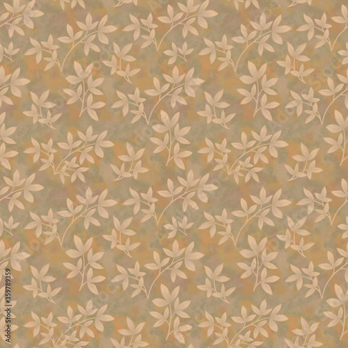 Seamless botanical pattern for design. Watercolor ornament of leaves on brown. Ornament for print, wallpaper and textile.