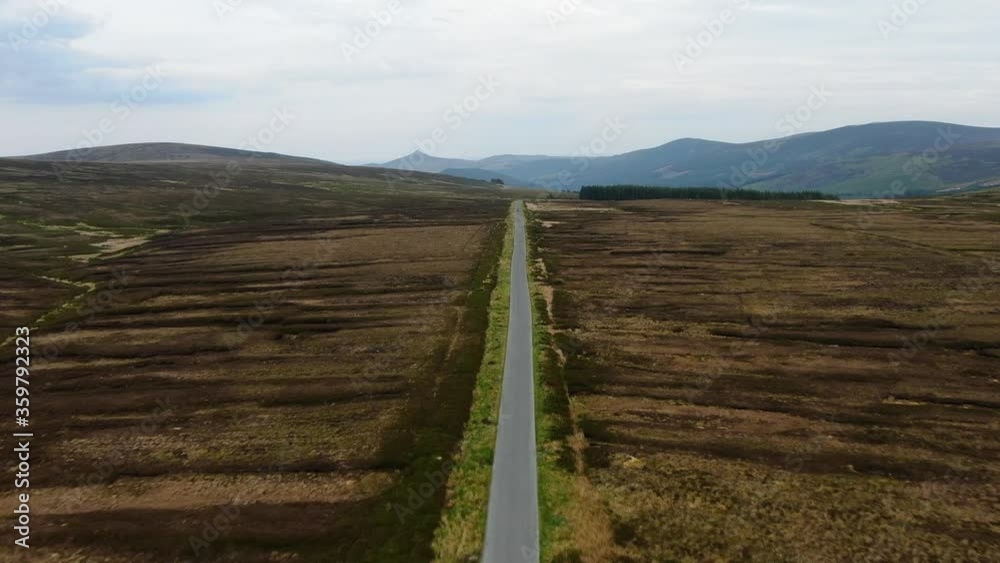 Aerial view of long endless road in the Wicklow mountains Aerial view of long endless road in the Wicklow mountains