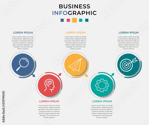 Business Infographic design template Vector with icons and 5 five options or steps. Can be used for process diagram, presentations, workflow layout, banner, flow chart, info graph