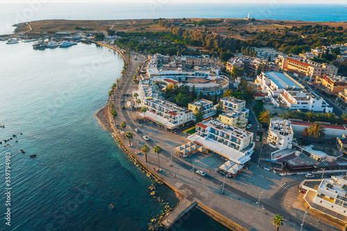 Cyprus, Paphos embankment, aerial view. Famous mediterranean resort city Summer Travel. © DedMityay