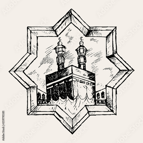 Manual sketch of Kaaba, vector illustration