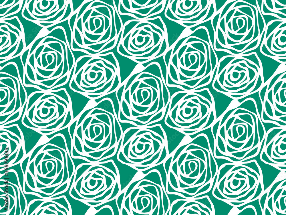 Fototapeta premium Hand drawn swirl rose flower pattern seamless repeat background