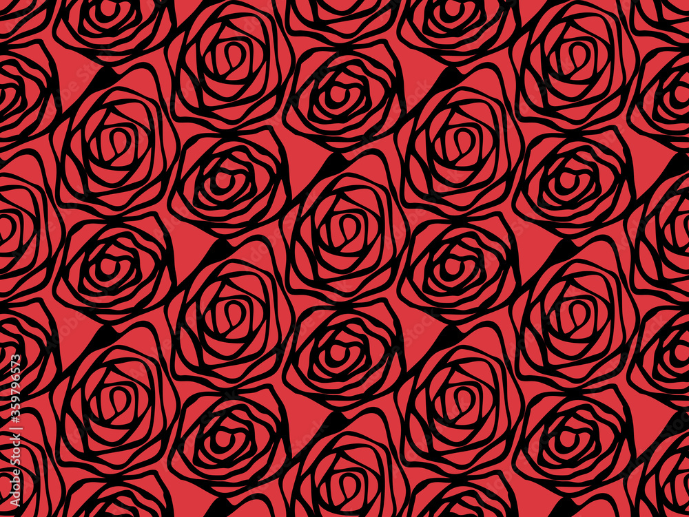 Hand drawn swirl rose flower pattern seamless repeat background Hand drawn swirl rose flower pattern seamless repeat background