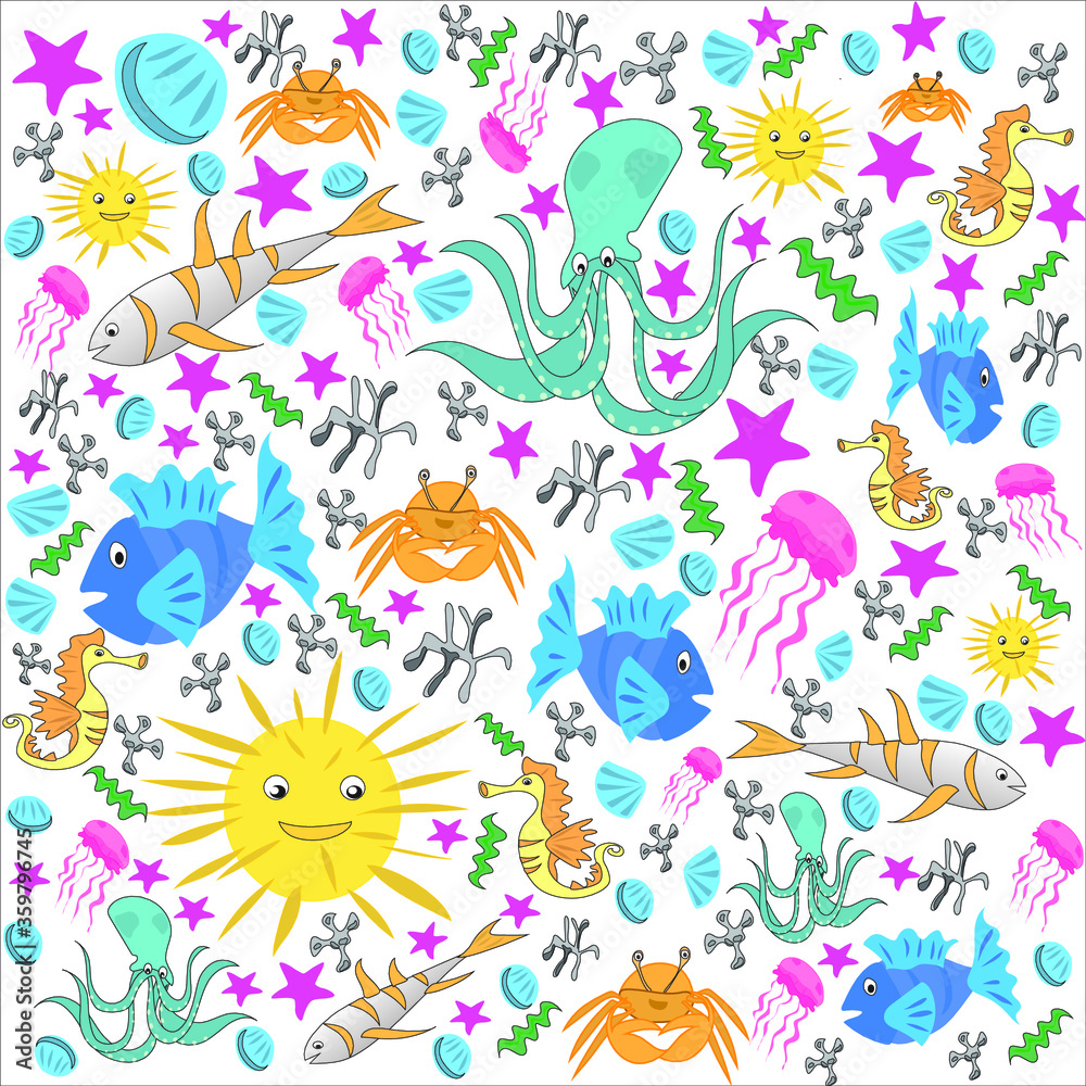 seamless pattern with animal sea and coral