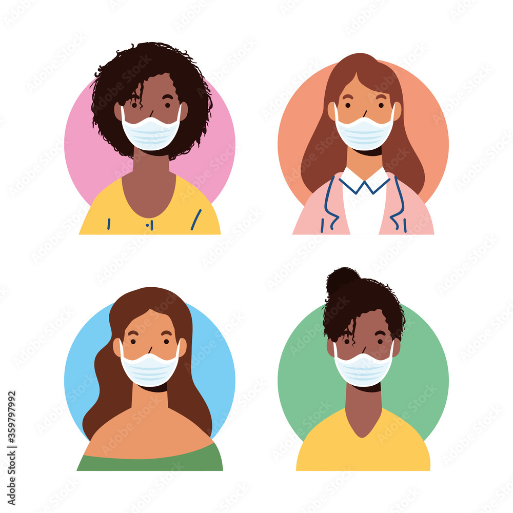 group of diversity women wearing medical masks characters group of diversity women wearing medical masks characters