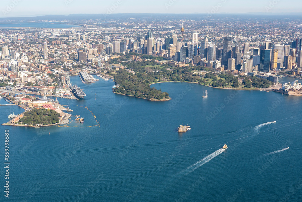 Aerial view of Sydney harbour from helicopter