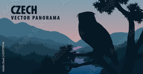 vector panorama of Czech Republic with eagle owl