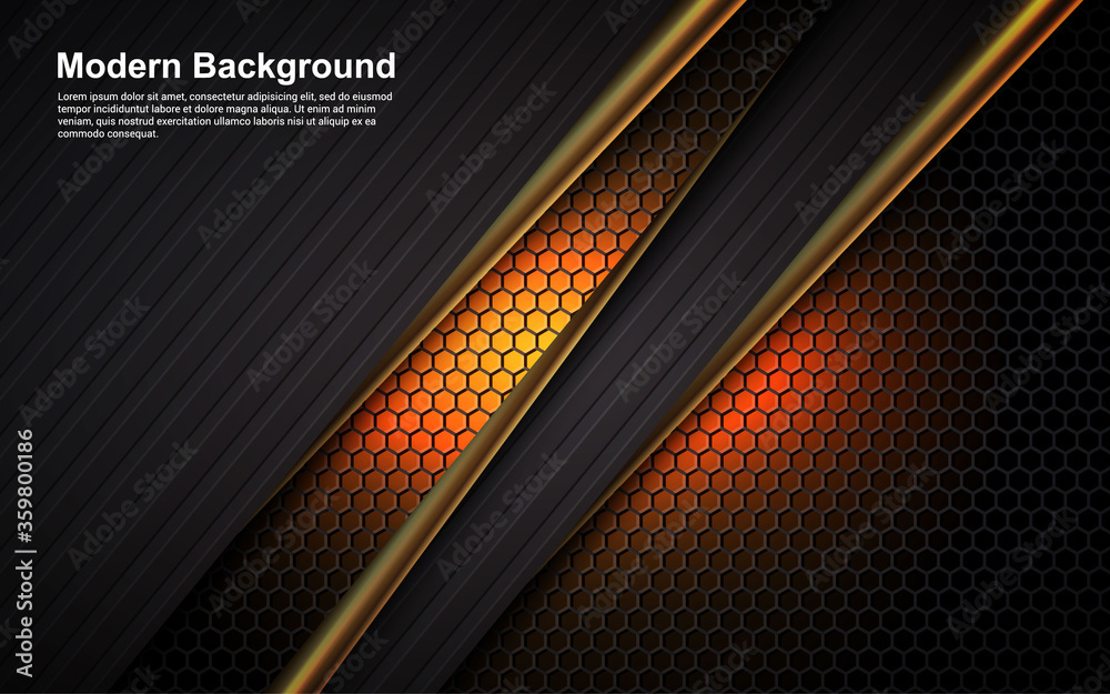 Illustration vector graphic of abstract background golden line and black color on dimension orange modern