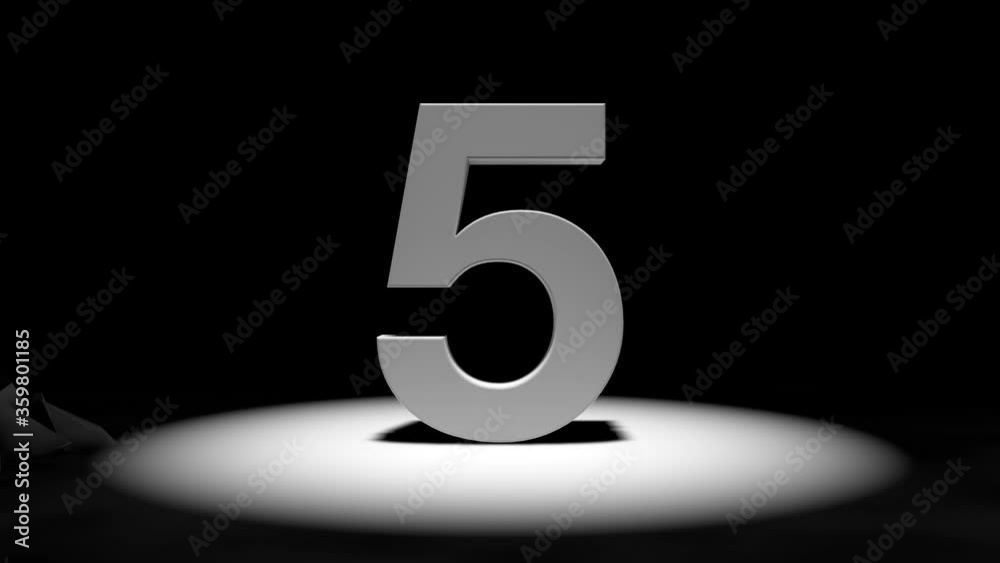 10 second countdown. From 10 to 0. darkness. Spotlight on the numbers. 3D rendering