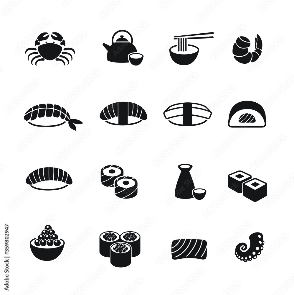 japanese food icons set 