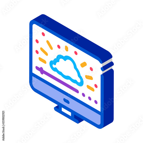 shining cloud computer work icon vector. isometric shining cloud computer work sign. color isolated symbol illustration