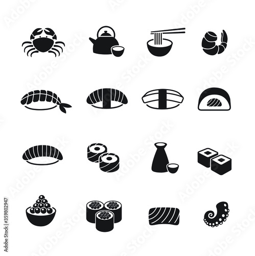 japanese food icons set 