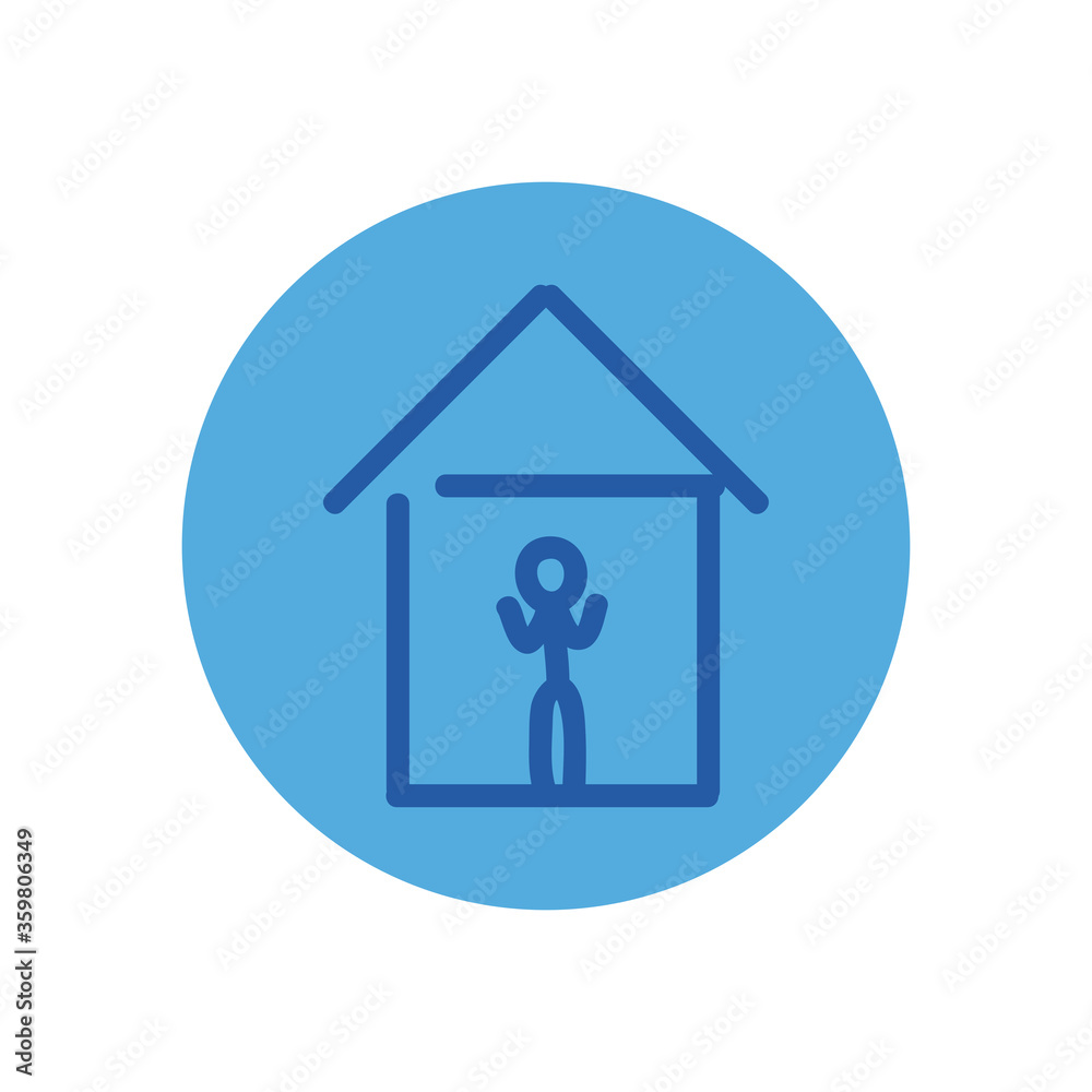 Fototapeta premium Stickfigure staying at home block style icon vector design