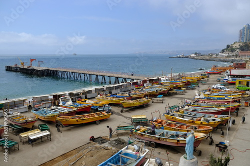 Chile Valparaiso - Inshore fishing boats at the fish market