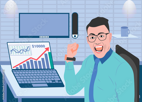 Exciting businessman got his success. win, winner, competition, trader