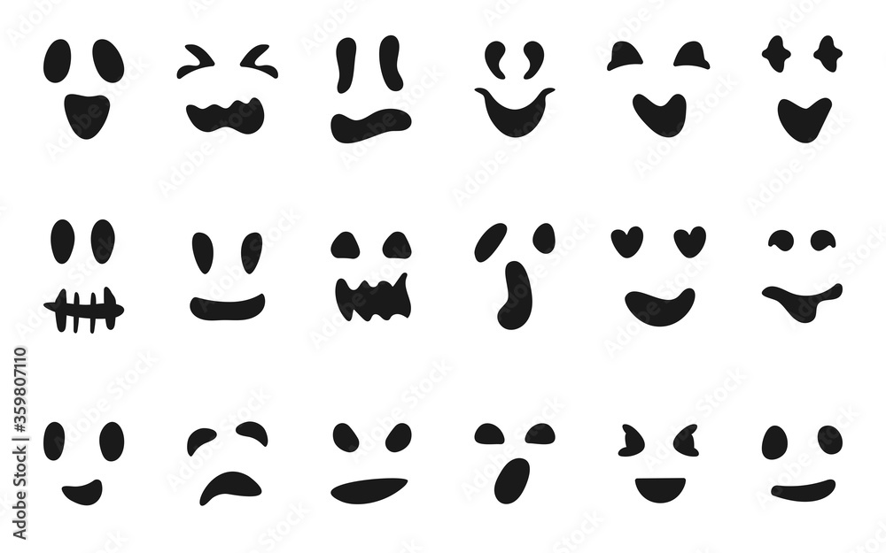 Pumpkin Cut Creepy Faces Set Stock Illustration - Download Image