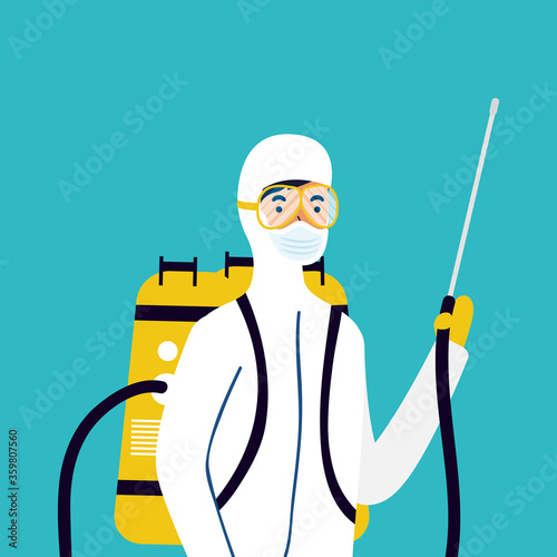 biosafety worker with sprayer disinfect