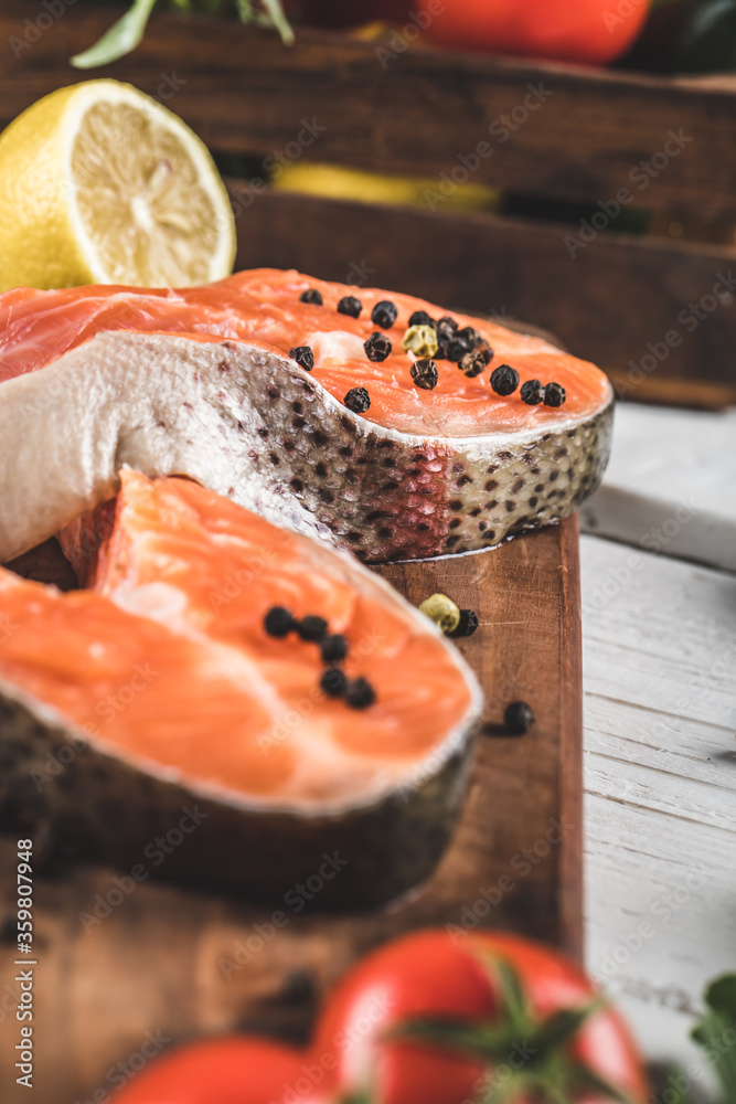 Salmon slices with lemon and pepper Salmon slices with lemon and pepper