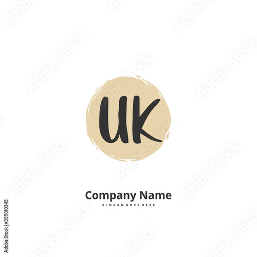 U K UK Initial handwriting and signature logo design with circle. Beautiful design handwritten logo for fashion  team  wedding  luxury logo.