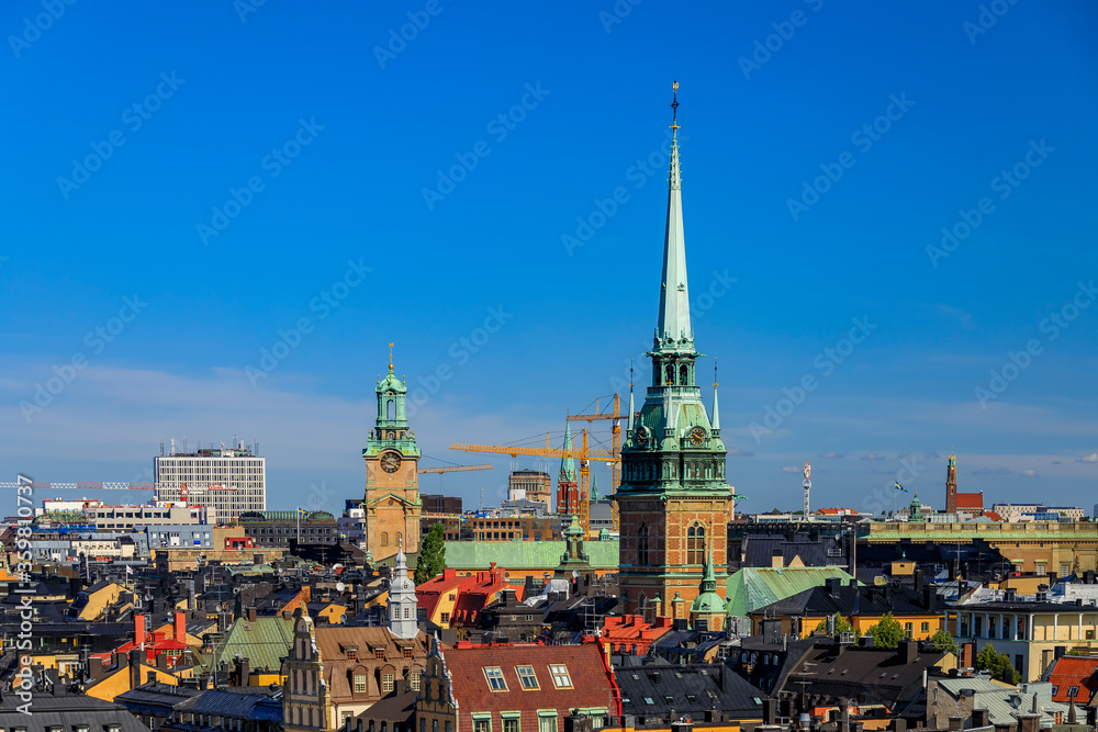 Roofs of traditional old gothic buildings in Stockholm Sweden Roofs of traditional old gothic buildings in Stockholm Sweden