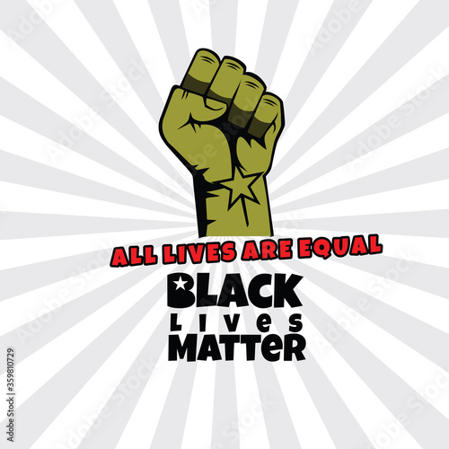 Black lives matter horizontal banner with protest fist in the air. Black lives matter graphic poster design template against racial discrimination