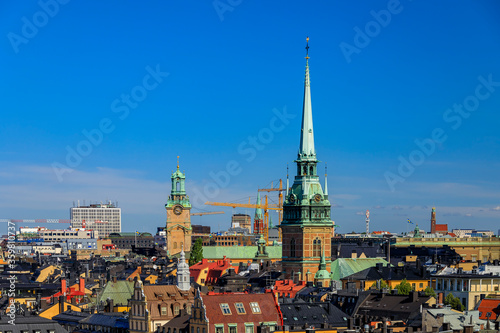 Roofs of traditional old gothic buildings in Stockholm Sweden