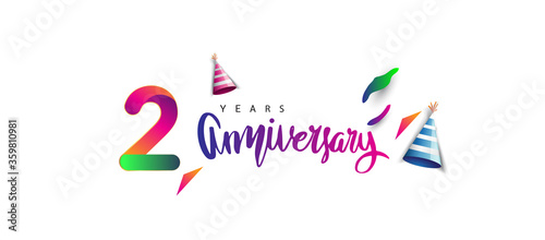 2nd anniversary celebration logotype and anniversary calligraphy text colorful design, celebration birthday design on white background.