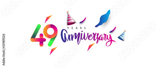 49th anniversary celebration logotype and anniversary calligraphy text colorful design, celebration birthday design on white background.