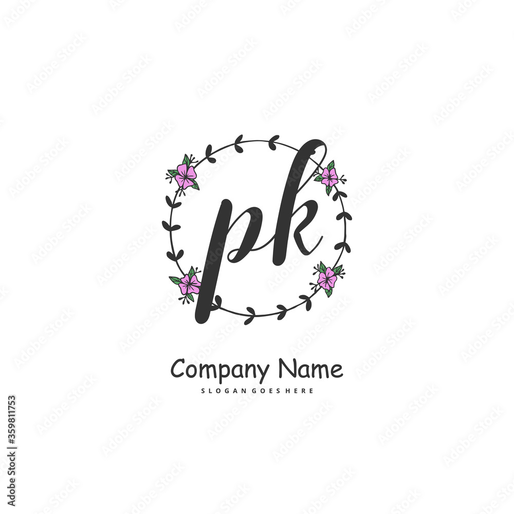 P K PK Initial handwriting and signature logo design with circle. Beautiful design handwritten logo for fashion, team, wedding, luxury logo.
