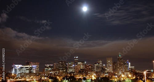 bright full moon over the Denver skyline  taken in 2012
