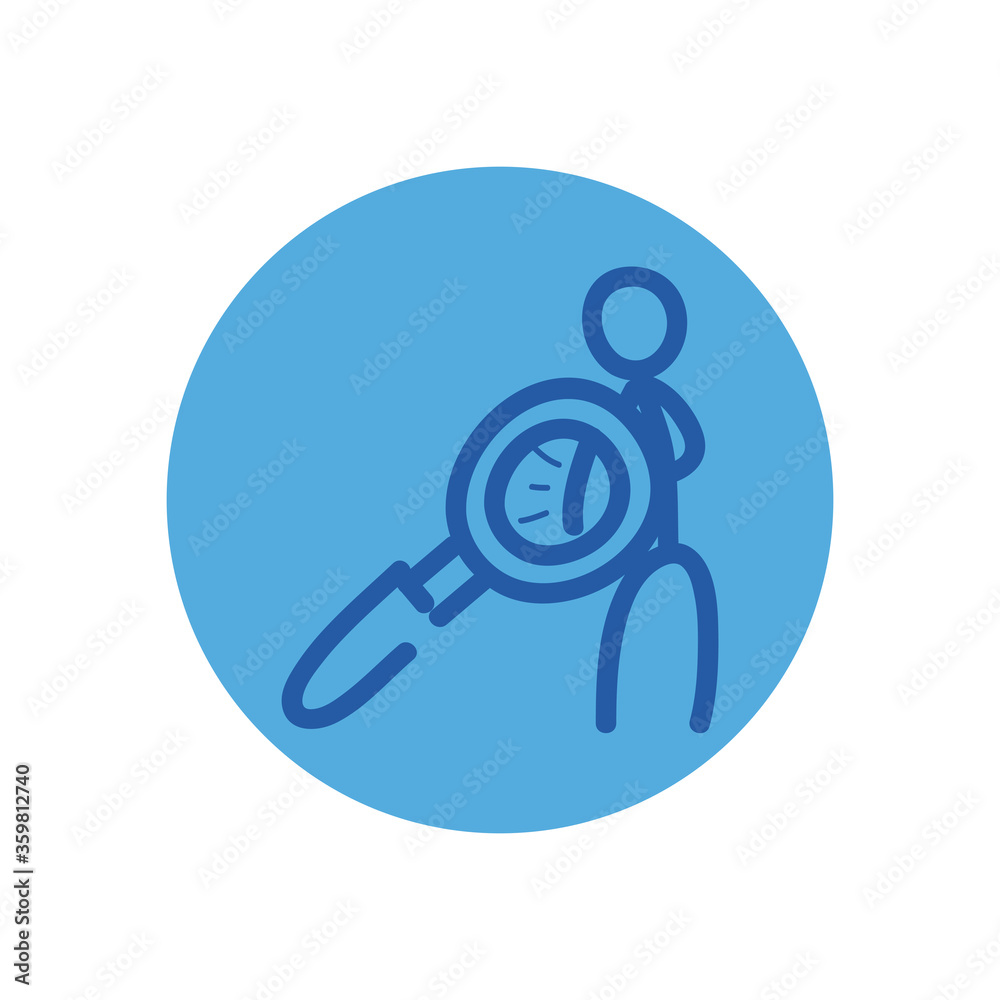 Stickfigure with pain and lupe in front of it block style icon vector design Stickfigure with pain and lupe in front of it block style icon vector design