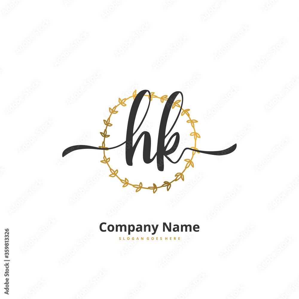 Obraz premium H K HK Initial handwriting and signature logo design with circle. Beautiful design handwritten logo for fashion, team, wedding, luxury logo.