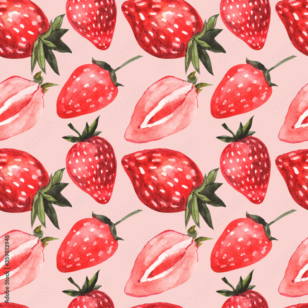 Seamless watercolor pattern with red strawberries Seamless watercolor pattern with red strawberries