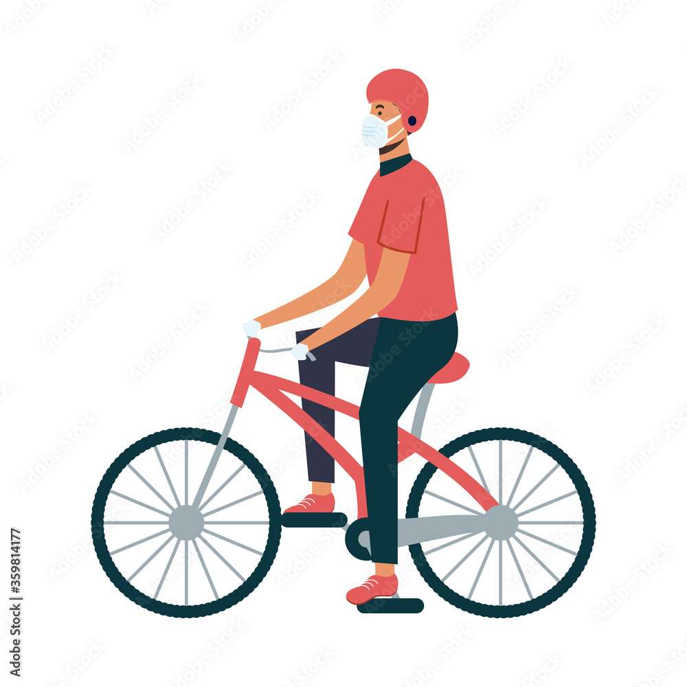 Isolated delivery man with mask riding bike vector design Isolated delivery man with mask riding bike vector design