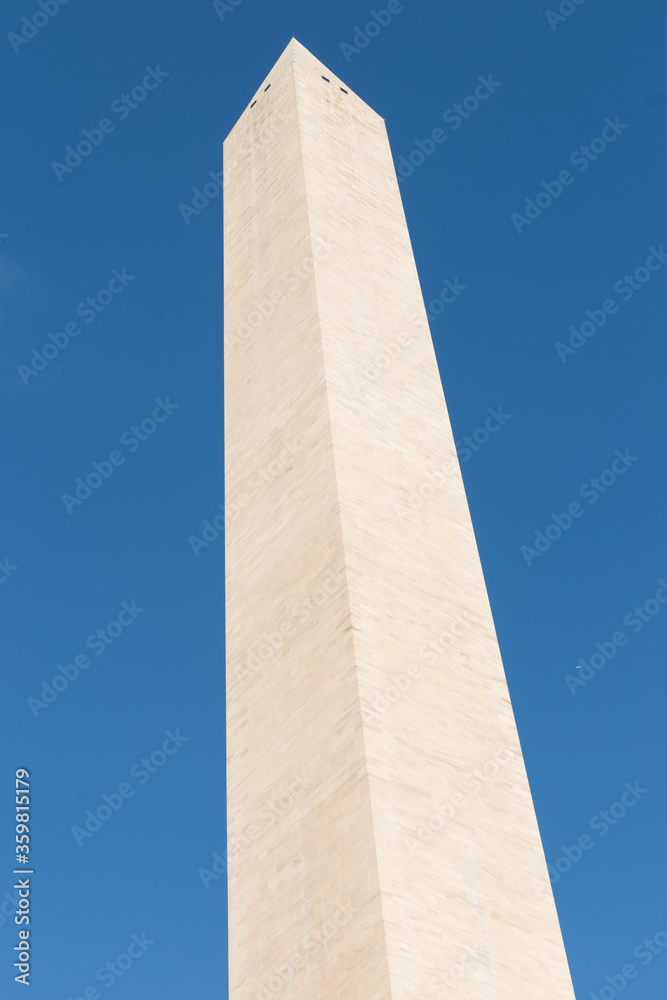 Washington Monument tall obelisk in National Mall Washington DC commemorating George Washington.